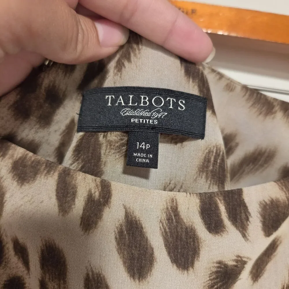 Talbots CHIFFON LEOPARD CHEETAH TIER RUFFLE SKIRT 14P Womens Y2K Preppy 00s